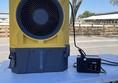 Portable fan and power station outdoors
