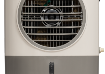 Portable air cooler with front grill and wheels