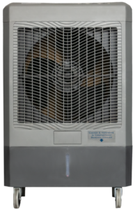 Portable air cooler with wheels.