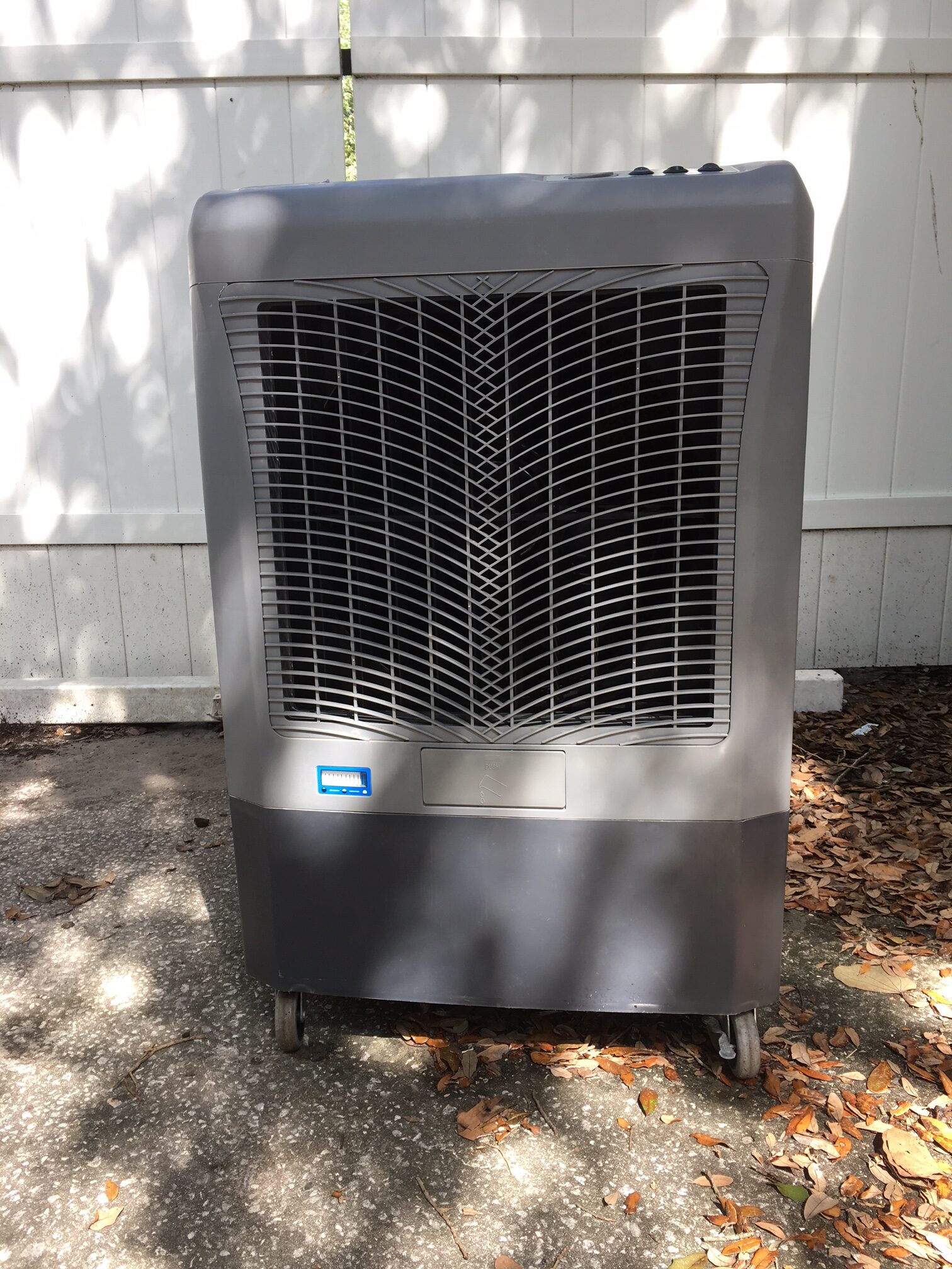 Portable outdoor air cooler on patio.