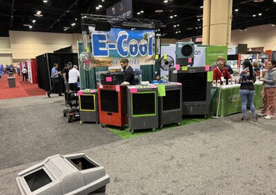 Trade show booth with cooling and vegan products.