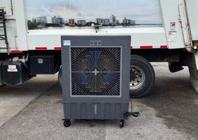 City of Sarasota garbage truck with portable fan.