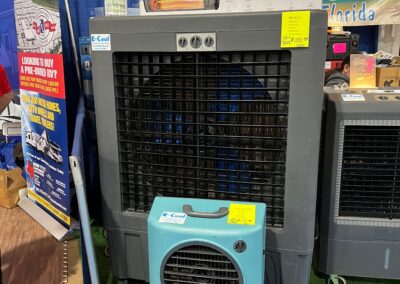 Infrared heaters and coolers on display at trade show.
