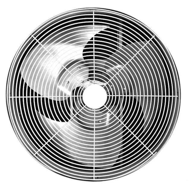 Large industrial ceiling fan with grille cover