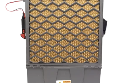 Industrial air filter with honeycomb mesh design.