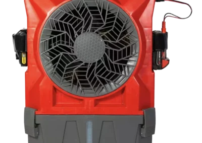 Red portable air cooler front view.
