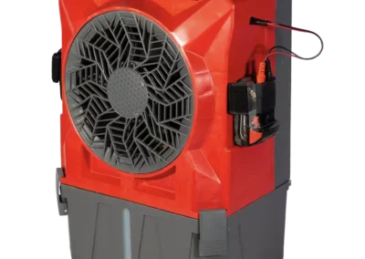 Red portable industrial fan with charging port